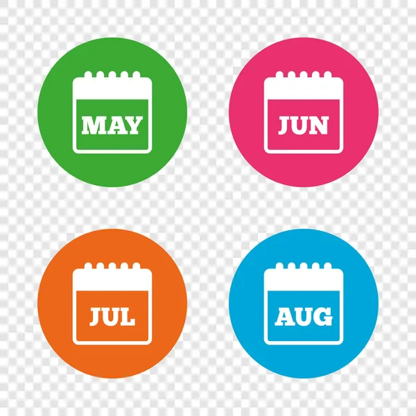 Kalender. Mei, juni, juli en augustus. — Stockvector