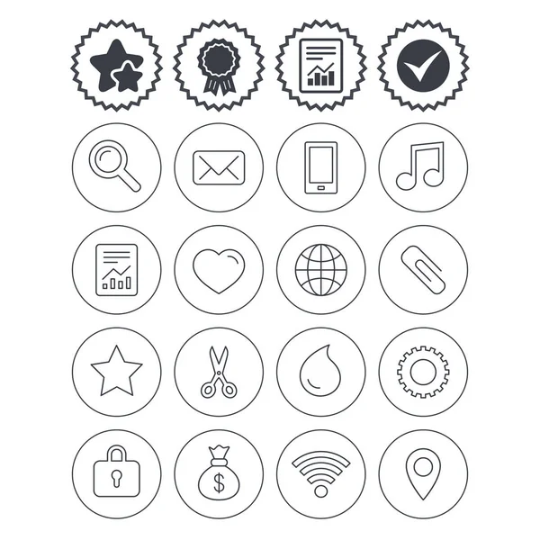 Universal icons. Smartphone, mail and music. — Stock Vector