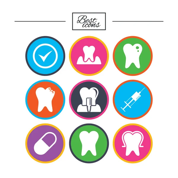 Diente, íconos de cuidado dental . — Vector de stock