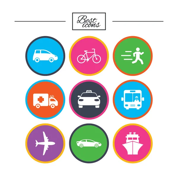 Ícones de transporte. Sinais de carro, bicicleta, ônibus e táxi . —  Vetores de Stock