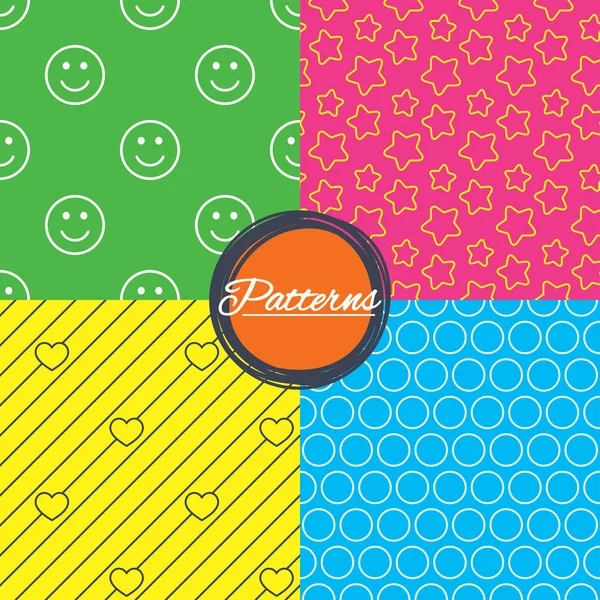 Stars, hearts and smile circles textures. — Stock Vector