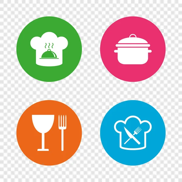 Chapeau chef, icônes de casserole de cuisine . — Image vectorielle