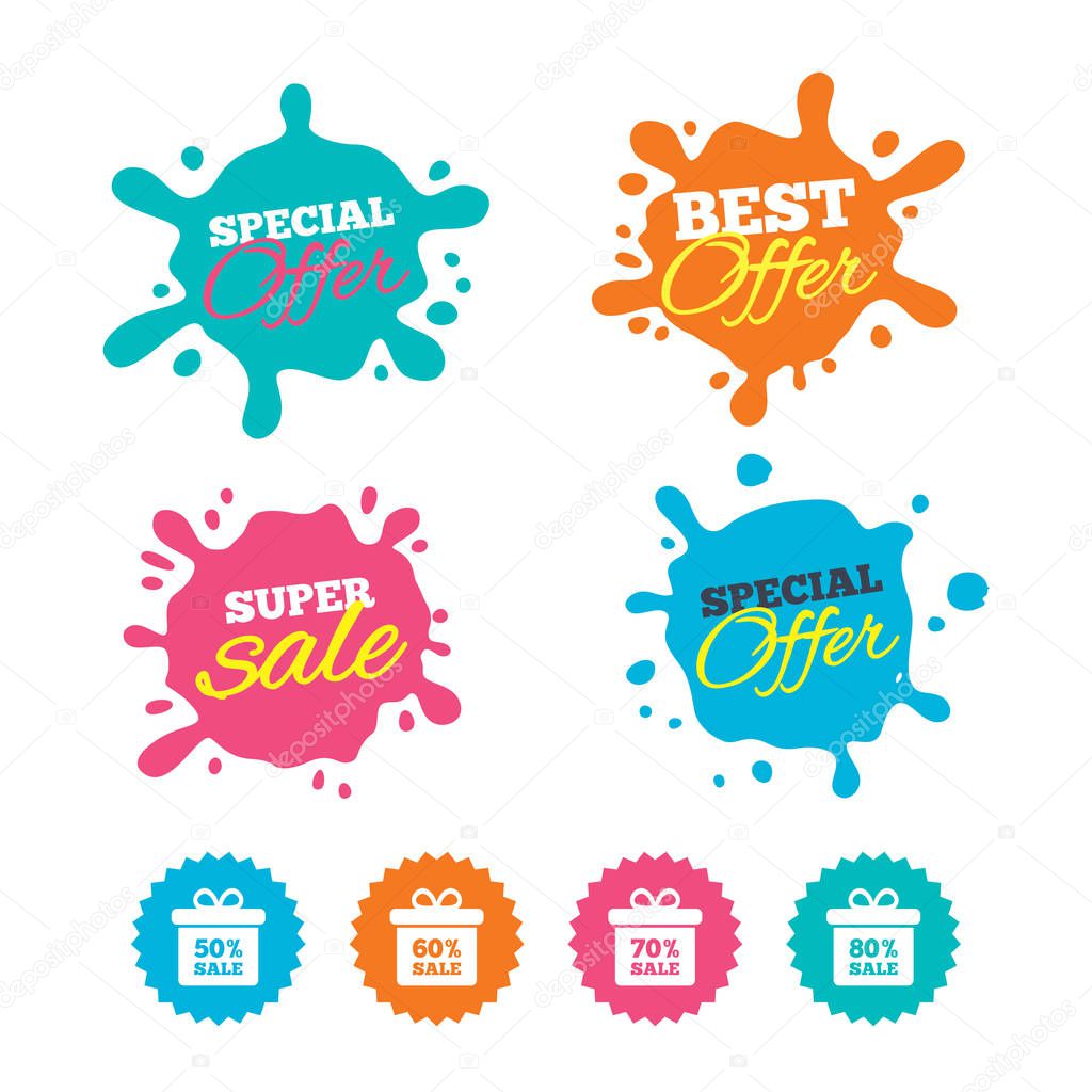 Sale gift box tag icons.