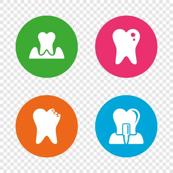 Ícones de cuidados dentários. Cárie dente e implante . — Vetor de Stock