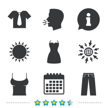 Giysi işaretler. Kravat ve pantolon ile T-shirt.