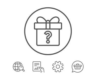 Hediye kutusu ile soru işareti satırı simgesi. 