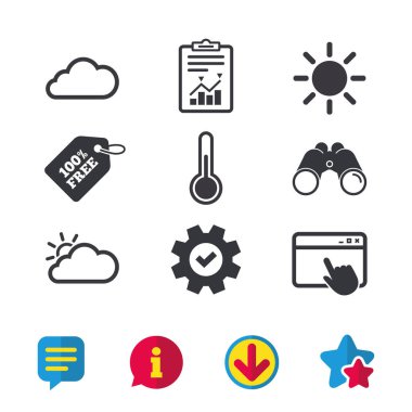 Hava simgeler. Bulut ve güneş. Sıcaklık sembolü.