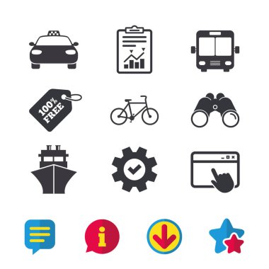 Taksi Araba, Bisiklet, otobüs ve gemi.