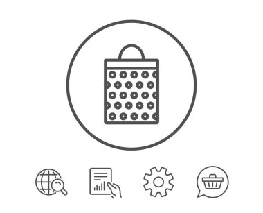 Alışveriş çantası ile daireler satırı simgesi.