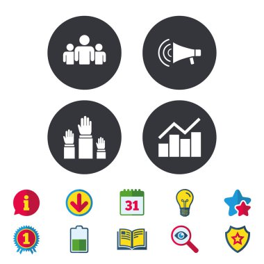 Takvim, bilgi ve indirmek işaretleri.