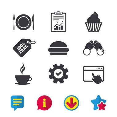 Gıda simgeler. Kek cupcake sembolü. Çatal, bıçak.