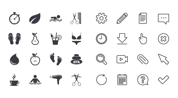 Set di icone per piscina, spa e parrucchiere . — Vettoriale Stock