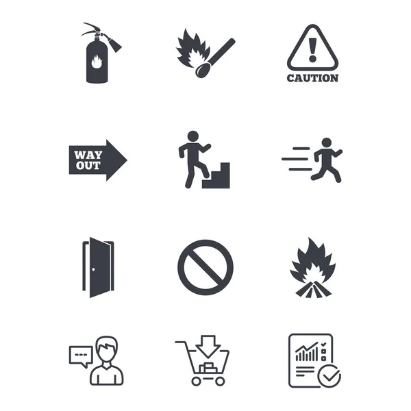 Bezpieczeństwa pożarowego, ikony awaryjnych — Wektor stockowy
