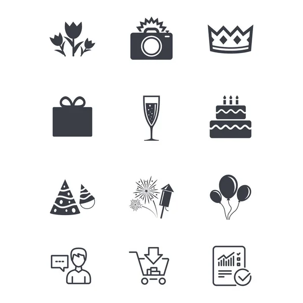 Fiesta de celebración, iconos de cumpleaños — Vector de stock