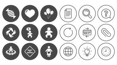 Gebelik, doğum ve bebek bakım simgeleri.