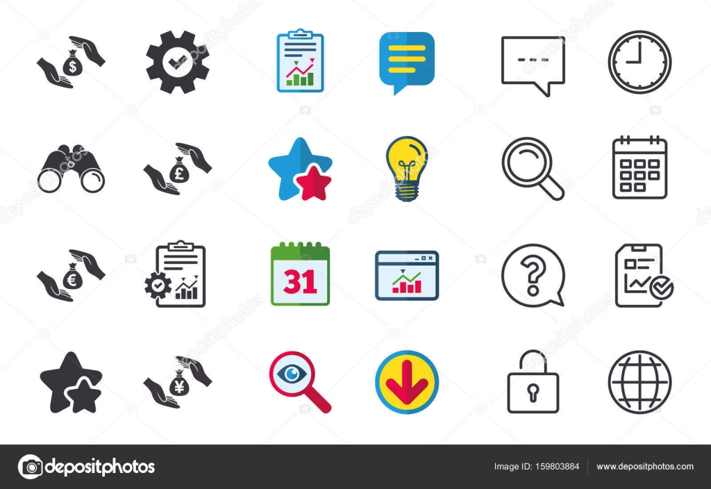 Chat, Report and Calendar signs. — Stock Vector © Blankstock 159803884