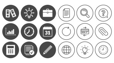 Office, belgeler ve iş simgeleri.