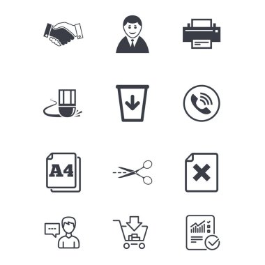 Office, belgeler ve iş simgeleri.