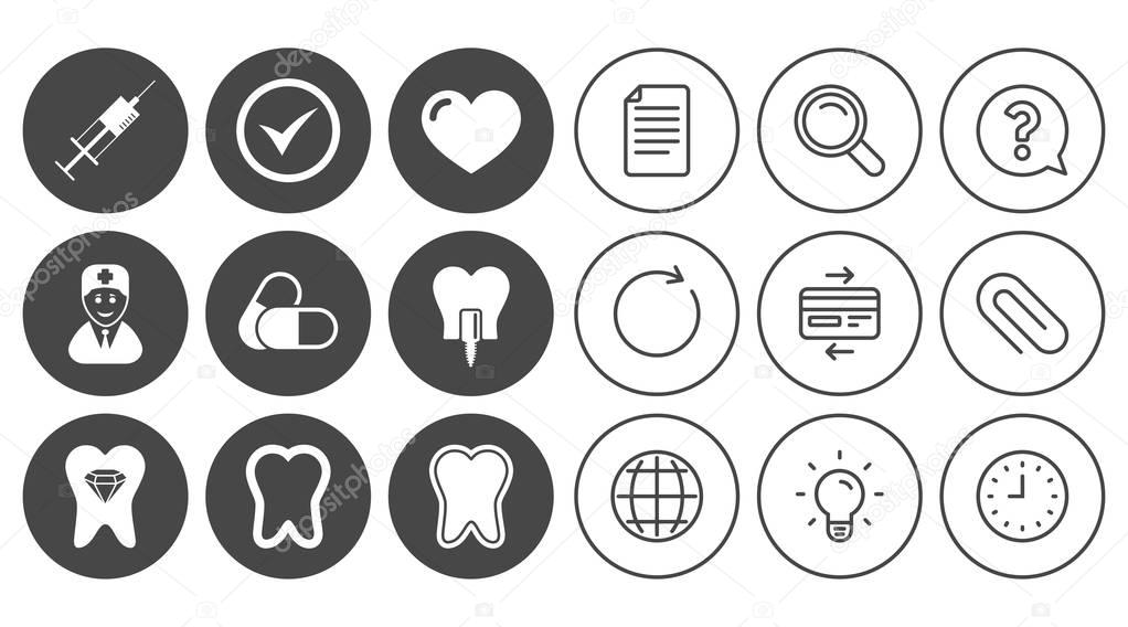 Tooth, dental care icons. 