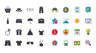 Giysi ve aksesuarları simgeler kümesi.