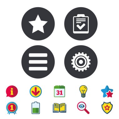 Yıldız favori ve menü simgeleri listesi