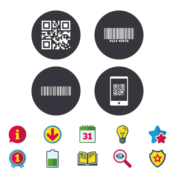 Icone con codice a barre e Qr — Vettoriale Stock