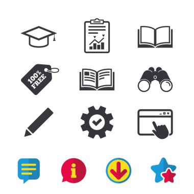 Kalem ve açık kitap simgeleri 