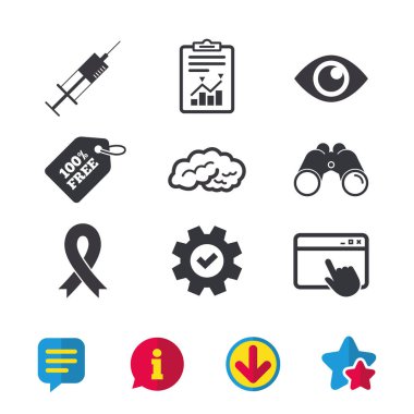 Şırınga, göz, beyin ve şerit işaretleri