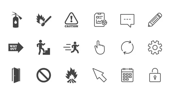 Seguridad contra incendios, iconos de emergencia — Vector de stock