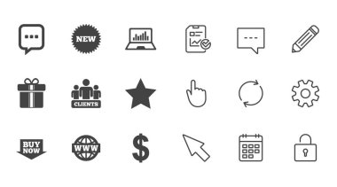 Online alışveriş, e-ticaret ve iş simgeleri.