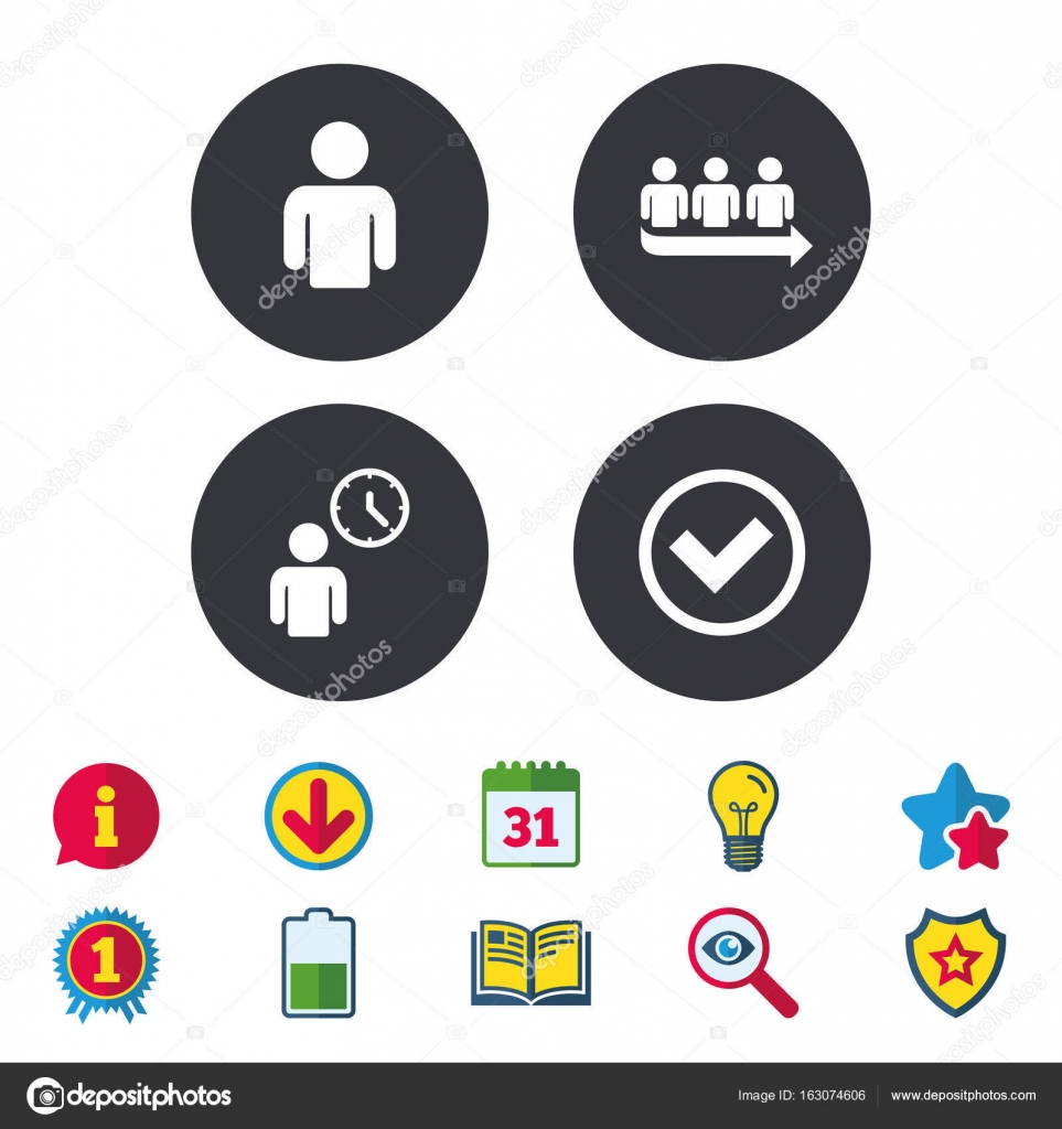 Queue icon. Person waiting sign. Check and time. Stock Vector by ...