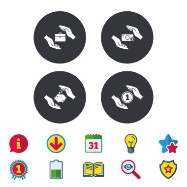 sigorta simgeler eller. para tasarruf işaretleri.