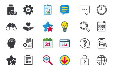 Tıp simgeler. Tablet şişe, beyin, Rx.