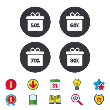 Satılık hediye kutusu etiketi simgeler. Sembolleri indirim.