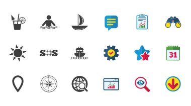 Gezi, gemi ve yat simgeleri cruise. Seyahat işaretleri.