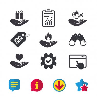 Yardım simgeleri eller. Koruma ve sigorta.