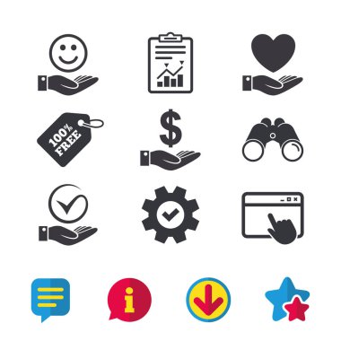 Gülümseme ve el simgesi. Kalp, kene sembolü.