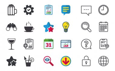 İşaretler içer. Kahve fincanı, bardak bira simgeler.