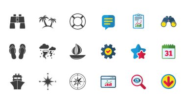 Gezi, gemi ve yat simgeleri cruise. Seyahat işaretleri.