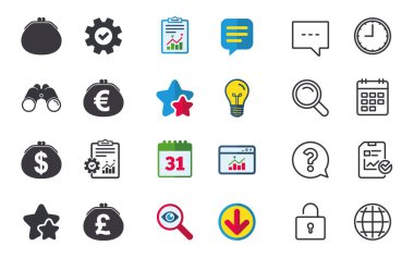 Dolar, Euro simgeleri ile cüzdan. Para çantası işaretleri.