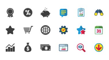 Online alışveriş, e-ticaret ve iş simgeleri.