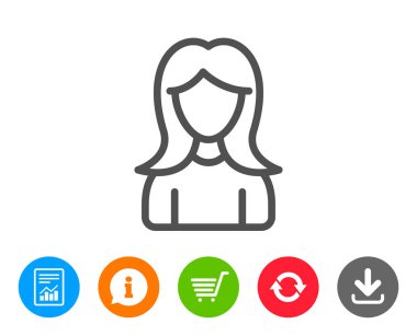 Kullanıcı satırı simgesi. Kadın profili işareti.