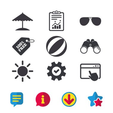 plaj tatil simgeler. şemsiye ve güneş gözlüğü.