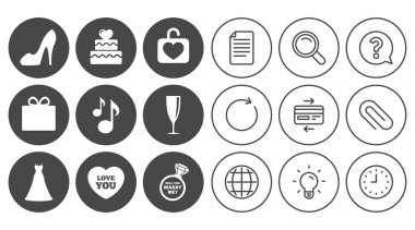 Düğün, nişan simgeler. Kek, hediye kutusu.