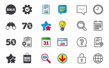 Satılık konuşma balonu simgesinin. Büyük satış alışveriş çantası.