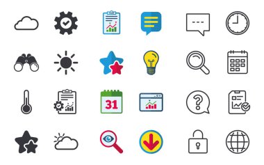 Hava simgeler. Bulut ve güneş. Sıcaklık sembolü.