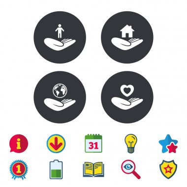 Yardım simgeleri eller. Koruma ve sigorta.