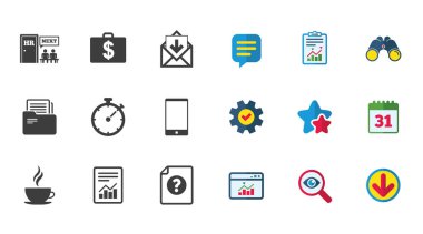 Office, belgeler ve iş simgeleri.