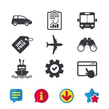 Taşıma simgeler. Araba, uçak, otobüs ve gemi.