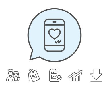 Kalp satırı simgesi ile telefon. Gibi sosyal medya.